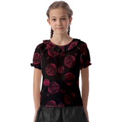 Red Sponge Prints On Black Background Kids  Frill Chiffon Blouse by SychEva