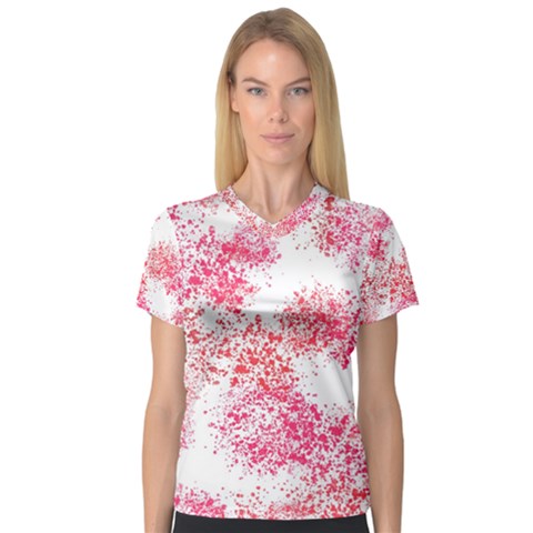 Red Splashes On A White Background V-neck Sport Mesh Tee by SychEva