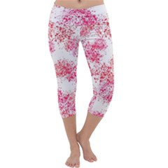 Red Splashes On A White Background Capri Yoga Leggings by SychEva