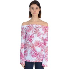 Red Splashes On A White Background Off Shoulder Long Sleeve Top by SychEva