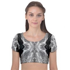 Compressed Carbon Velvet Short Sleeve Crop Top 