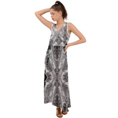 Compressed Carbon V-Neck Chiffon Maxi Dress