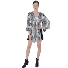 Compressed Carbon V-neck Flare Sleeve Mini Dress by MRNStudios