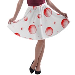 Red Drops On White Background A-line Skater Skirt by SychEva