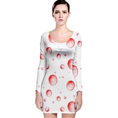 Red Drops On White Background Long Sleeve Velvet Bodycon Dress by SychEva