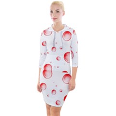 Red Drops On White Background Quarter Sleeve Hood Bodycon Dress by SychEva
