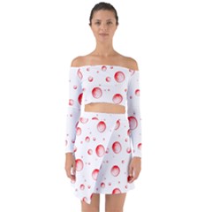 Red Drops On White Background Off Shoulder Top With Skirt Set by SychEva