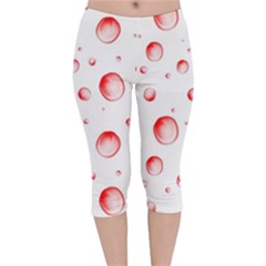 Red Drops On White Background Velvet Capri Leggings  by SychEva