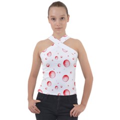 Red Drops On White Background Cross Neck Velour Top by SychEva