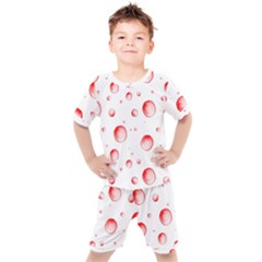 Red Drops On White Background Kids  Tee And Shorts Set