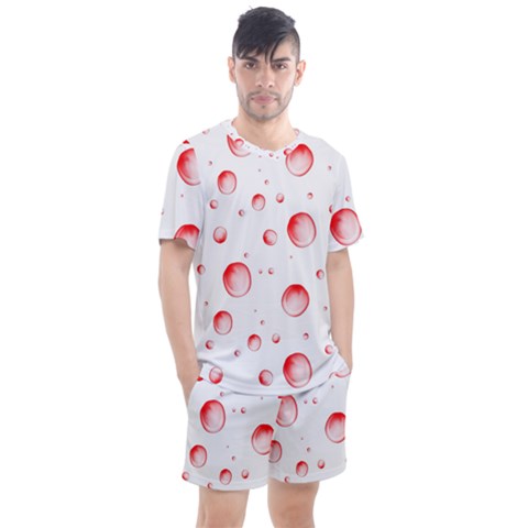 Red Drops On White Background Men s Mesh Tee And Shorts Set by SychEva