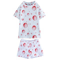 Red Drops On White Background Kids  Swim Tee And Shorts Set by SychEva