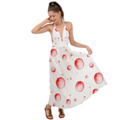 Red Drops On White Background Backless Maxi Beach Dress by SychEva