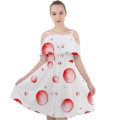 Red Drops On White Background Cut Out Shoulders Chiffon Dress by SychEva