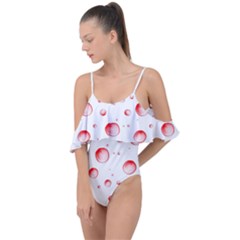 Red Drops On White Background Drape Piece Swimsuit by SychEva