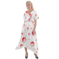 Red Drops On White Background Cross Front Sharkbite Hem Maxi Dress by SychEva