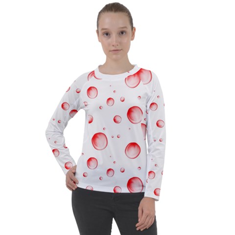 Red Drops On White Background Women s Long Sleeve Raglan Tee by SychEva