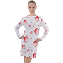 Red Drops On White Background Long Sleeve Hoodie Dress