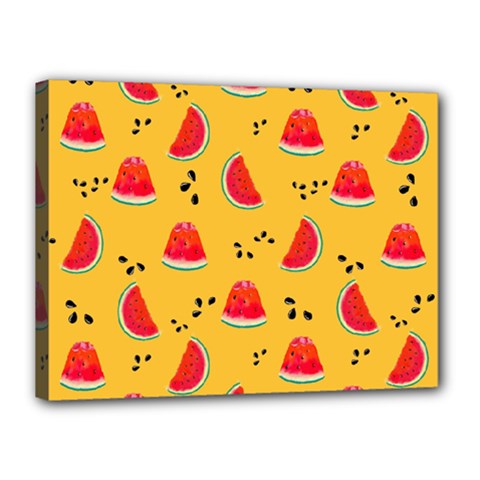 Slices Of Juicy Red Watermelon On A Yellow Background Canvas 16  X 12  (stretched) by SychEva