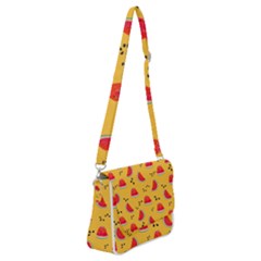 Slices Of Juicy Red Watermelon On A Yellow Background Shoulder Bag With Back Zipper by SychEva