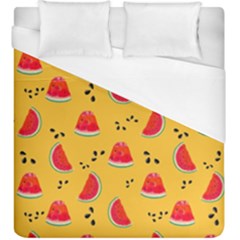 Slices Of Juicy Red Watermelon On A Yellow Background Duvet Cover (king Size) by SychEva