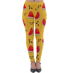 Slices Of Juicy Red Watermelon On A Yellow Background Lightweight Velour Leggings by SychEva