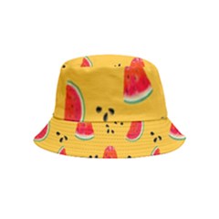 Slices Of Juicy Red Watermelon On A Yellow Background Inside Out Bucket Hat (kids) by SychEva