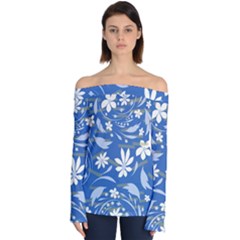 Folk Flowers Pattern Off Shoulder Long Sleeve Top by Eskimos