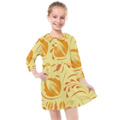 Folk Flowers Pattern Kids  Quarter Sleeve Shirt Dress by Eskimos