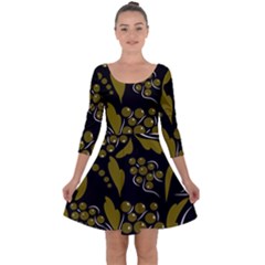 Folk Flowers Pattern  Quarter Sleeve Skater Dress by Eskimos