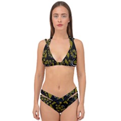 Folk Flowers Pattern  Double Strap Halter Bikini Set by Eskimos