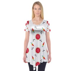 Slices Of Red And Juicy Watermelon Short Sleeve Tunic  by SychEva