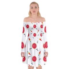 Slices Of Red And Juicy Watermelon Off Shoulder Skater Dress by SychEva