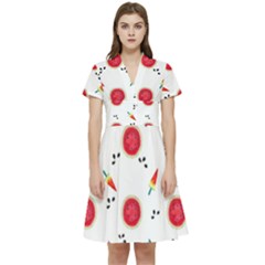 Slices Of Red And Juicy Watermelon Short Sleeve Waist Detail Dress by SychEva