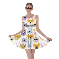 Funny Animal Faces With Glasses On A White Background Skater Dress by SychEva