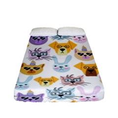 Funny Animal Faces With Glasses On A White Background Fitted Sheet (full/ Double Size) by SychEva