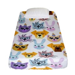 Funny Animal Faces With Glasses On A White Background Fitted Sheet (single Size) by SychEva