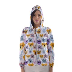 Funny Animal Faces With Glasses On A White Background Women s Hooded Windbreaker by SychEva