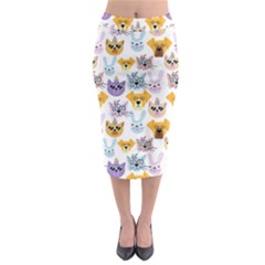 Funny Animal Faces With Glasses On A White Background Midi Pencil Skirt