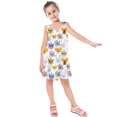Funny Animal Faces With Glasses On A White Background Kids  Sleeveless Dress by SychEva