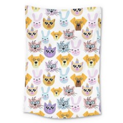 Funny Animal Faces With Glasses On A White Background Large Tapestry