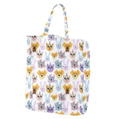 Funny Animal Faces With Glasses On A White Background Giant Grocery Tote