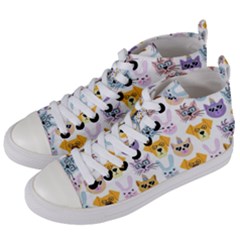 Funny Animal Faces With Glasses On A White Background Women s Mid-top Canvas Sneakers by SychEva