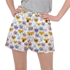 Funny Animal Faces With Glasses On A White Background Ripstop Shorts by SychEva