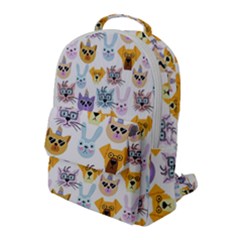 Funny Animal Faces With Glasses On A White Background Flap Pocket Backpack (large) by SychEva