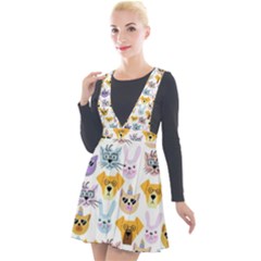 Funny Animal Faces With Glasses On A White Background Plunge Pinafore Velour Dress by SychEva