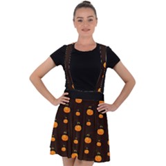 Halloween Pumpkins Pattern, Witch Hat Jack O  Lantern Velvet Suspender Skater Skirt