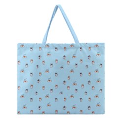 Cute Kawaii Dogs Pattern At Sky Blue Zipper Large Tote Bag