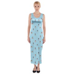 Cute Kawaii Dogs Pattern At Sky Blue Fitted Maxi Dress by Casemiro