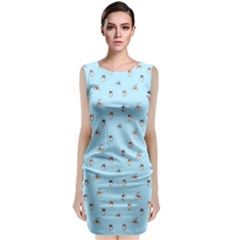 Cute Kawaii Dogs Pattern At Sky Blue Classic Sleeveless Midi Dress